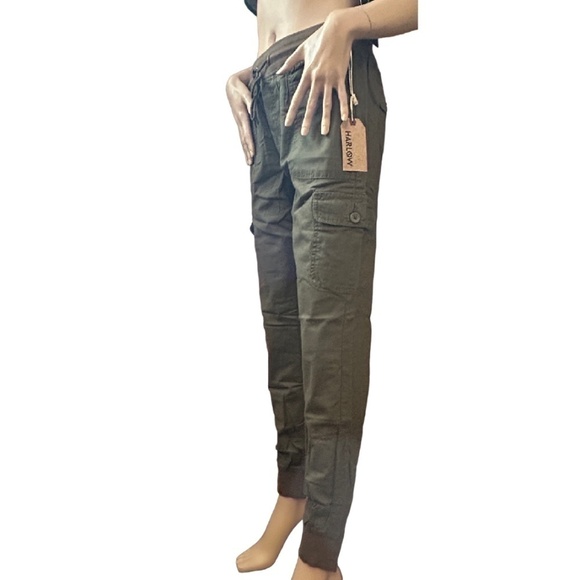 HARLOW Combat Cargo Jogger Pants Jeans Army Green - Picture 2 of 14